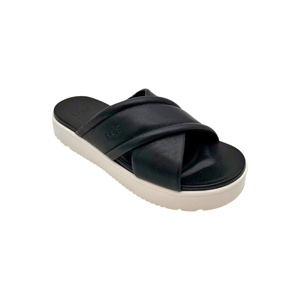 UGG Black Crisscross Slide Sandal with White Platform Sole